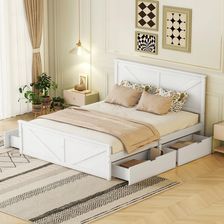 Arhatreya 160X200 Proste Drewniane Łóżko Do Ust Z Czterema Szufladami Białe 1869127807