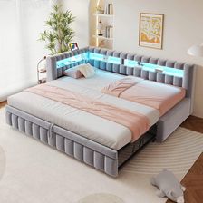 Arhatreya Łóżko Tapicerowane Rozkładana Sofa 90X200 Cm Led Usb Łóżko Dziecięce Szary