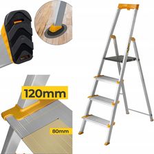 Drabest Drabina aluminiowa domowa Z Półką 4 Stopnie 50% Szersze 1762031488