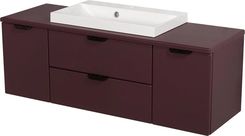 Gante Burgundowa szafka łazienkowa wisząca z białą umywalką nablatową czarny uchwyt 120 cm Magnolia (MGLBRU12392+LIVCZ)