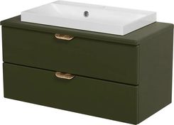Gante Oliwkowa szafka łazienkowa wisząca z białą umywalką nablatową złoty uchwyt 80 cm Magnolia (MGLOU80392+LIVZL)