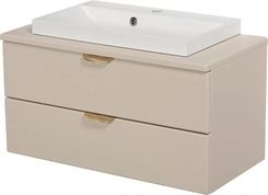 Gante Piaskowa szafka łazienkowa wisząca z białą umywalką nablatową złoty uchwyt 80 cm Magnolia (MGLSNU80392+LIVZL)
