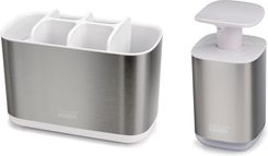 JOSEPH JOSEPH Easy Store Steel L srebrny kubek łazienkowy na szczoteczki plastikowy + dozownik