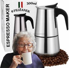Kawiarka zaparzacz do kawy i herbaty 300 ml stal nierdzewna srebrny/szary do indukcji gaz 6 filiżanek (5906601664892)