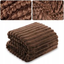 Koc mikrofibra 200x220 brązowy Łóżkoholicy w pasy tłoczone na łóżko, kapa na kanapę 5907087044482