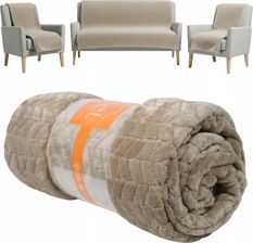 Koc poliestrowy 70x140, 160x200 brązowy Home Sweet Home w jodełkę na fotel i kanapę, komplet 3 szt. KOCKOMPLETNAKANAPĘIFOTELE3SZT 5906228677589