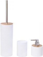 Komplet akcesoriów łazienkowych z naturalnego bambusa, biały- Szczotka do WC Dozownik i Kubek - Yoka Home