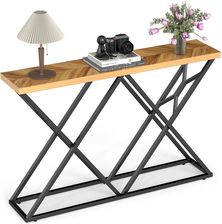 Konsola do przedpokoju geometryczna Czarna + naturalna MDF i metal Costway 140x29,5x90 11258
