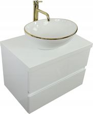 Meblico szafka pod umywalkę z grubym blatem MDF 2 szuflady biały połysk 70x44x40 cm BLANKAWS