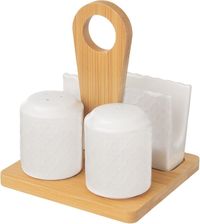 Porcelanowy przyprawnik na sól, pieprz, serwetki, stojak, solniczka, pieprzniczka, serwetnik, WHITELINE, 3 elementy
