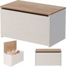 Rebiko skrzynia zamykana do przechowywania drewno biała 80 l z pokrywą kufer na zabawki koce pościel Loft 5904890446724