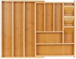 Relaxdays Wkład na sztućce wysuwany 8-11 przegródek bambus i MDF naturalny (5,5 x 32-54 x 42 cm, 4052025506261, 10050626)