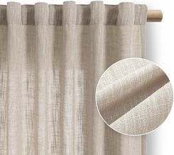 Restilo Zasłony naturalne splot len 140x250 do salonu na taśmie beżowe