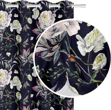 Spod Igły I Nitki Czarna Zasłona Do Salonu W Kwiaty 140X250 Peony