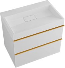 Szafka łazienkowa podumywalkowa wisząca CERANO Velora 70 cm matowa biel złoty uchwyt z umywalką z lanego marmuru Vita 70 cm CER8050BD84006