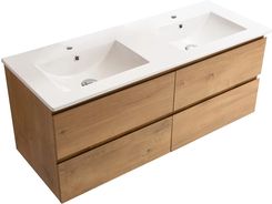 Szafka łazienkowa wisząca CERANO Carole 121 cm dąb miodowy z podwójną ceramiczną umywalką 120 cm CER476345