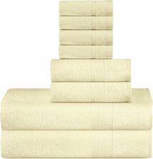Zestaw 8 Ręczników Łazienkowych Bawełna Komplet 70x140 Beżowy z bordiurą OEKO-TEX Standard 100 5902362884166