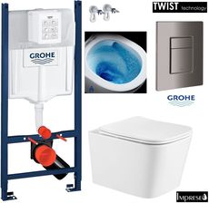 ZESTAW WC, STELAŻ GROHE + MISKA WC TORNADO ALBA IMPRESE 49cm + PRZYCISK GRAFIT BŁYSZCZĄCY