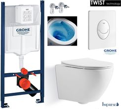ZESTAW WC, STELAŻ GROHE + MISKA WC TORNADO BLATNA IMPRESE 53 cm + PRZYCISK BIAŁY