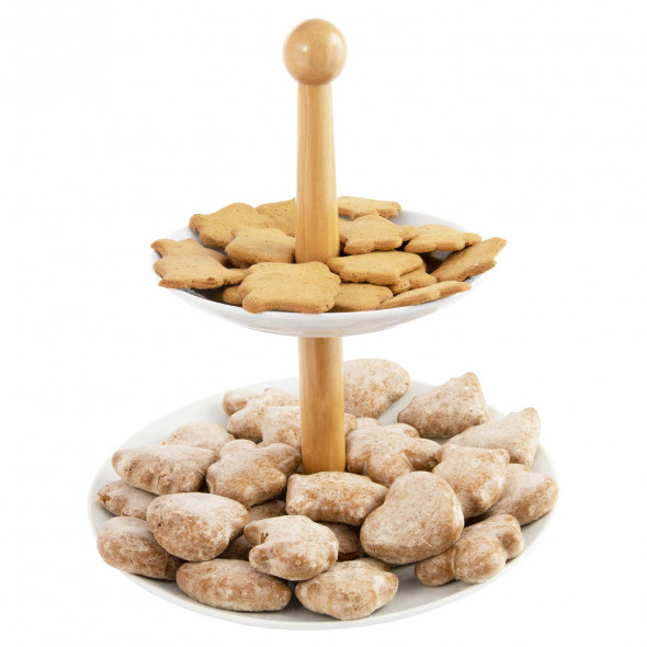 Dwupoziomowa porcelanowa patera na ciasto owoce 27 cm