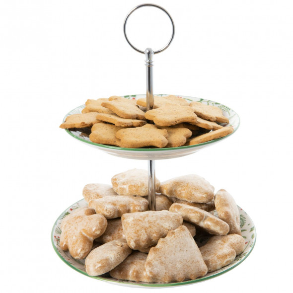 Dwupoziomowa świąteczna porcelanowa patera na ciasto owoce 23 cm