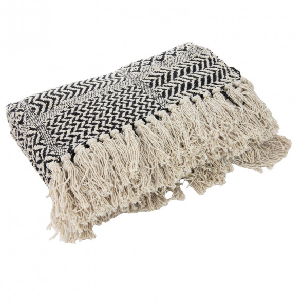 Koc Narzuta Na Łóżko Kanapę Z Frędzlami Boho 170x130 Czarny