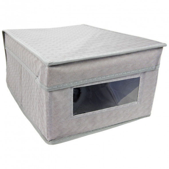 Organizer do szafy duży pudełko tekstylne wzór jodełka rozmiar L szary