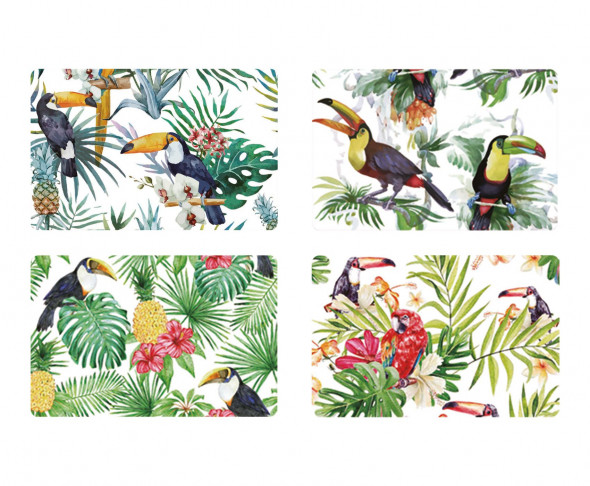 Podkładka stołowa pod talerze. Mata na stół. Kolorowa z motywem tropikalnych ptaków.