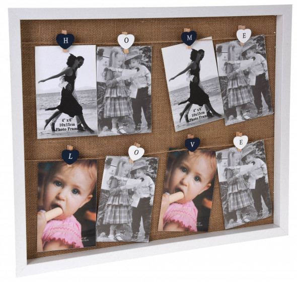 Ramka na zdjęcia, multiramka ze sznurkami na 8 zdjęć  10 x 15 cm
