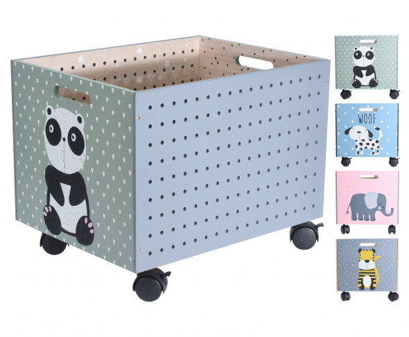 Skrzynia na zabawki na kółkach, pojemnik dziecięcy, drewniany, organizer