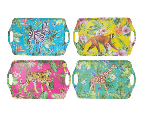 Średnia taca z melaminy. Prostokątna. Ozdobna. Dekoracyjna. Z motywem afrykańskich zwierząt