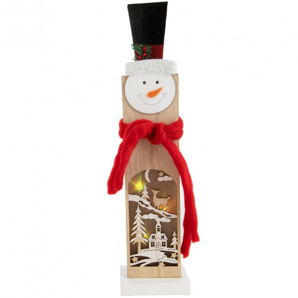 Stojąca ozdoba świąteczna figura drewniana LED 44 cm bałwanek