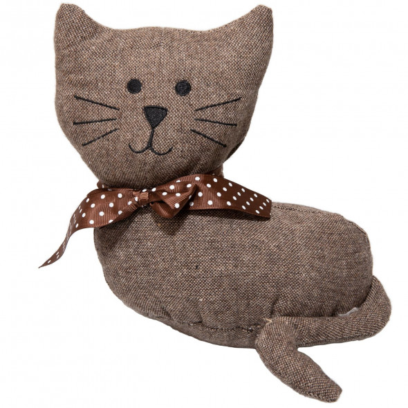 Stoper do drzwi okien, odbojnik, blokada w formie pluszaka kotek 20 cm brązowa kokardka