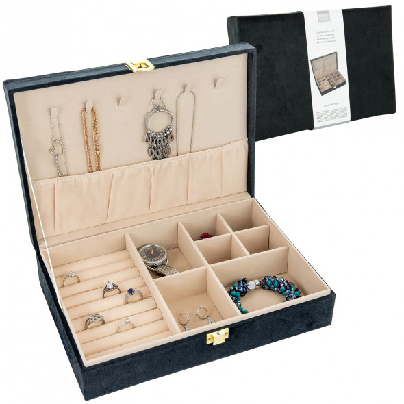 Szkatułka Kuferek Pudełko Na Biżuterię Organizer Czarny