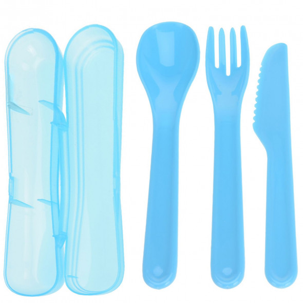 Sztućce Turystyczne Plastikowe Niezbędnik Turystyczny + Etui Niebieski