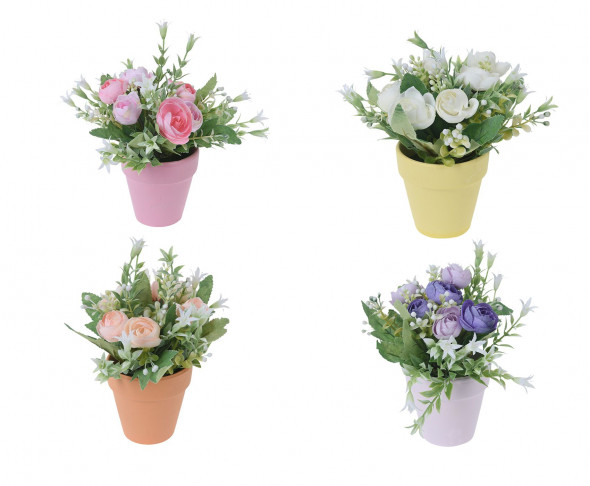 Sztucza róża. Sztuczna roślina, roślinka. Róża. Imitacja róży w donicy.