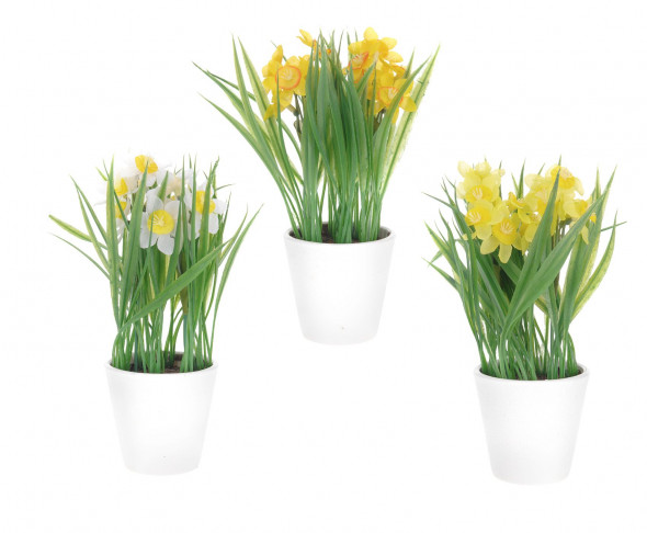 Sztuczna roślinka narcyz. Imitacja narcyza w donicy. Roślina