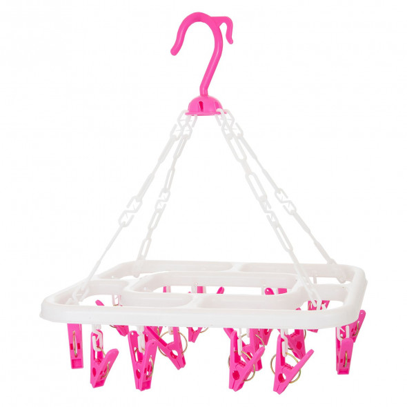 Wieszak Łazienkowy Suszarka Karuzela Na Pranie Na Balkon Ubrania 18 Klipsów Różowy