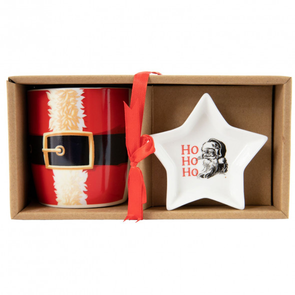 Zestaw kubek i spodek świąteczne porcelanowy na torebki do herbaty 320 ml 2 wzory