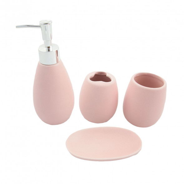 Zestaw łazienkowy, dozownik do mydła, mydelniczka, 4 elementy, kolor różowy