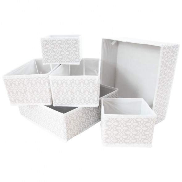 Zestaw organizer do szafy pudełko tekstylne 6 sztuk beżowy