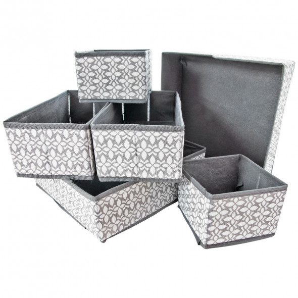Zestaw organizer do szafy pudełko tekstylne 6 sztuk szary