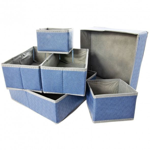 Zestaw organizer do szafy pudełko tekstylne 6 sztuk wzór jodełka granatowy