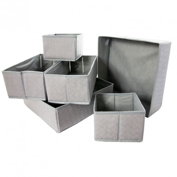 Zestaw organizer do szafy pudełko tekstylne 6 sztuk wzór jodełka szary