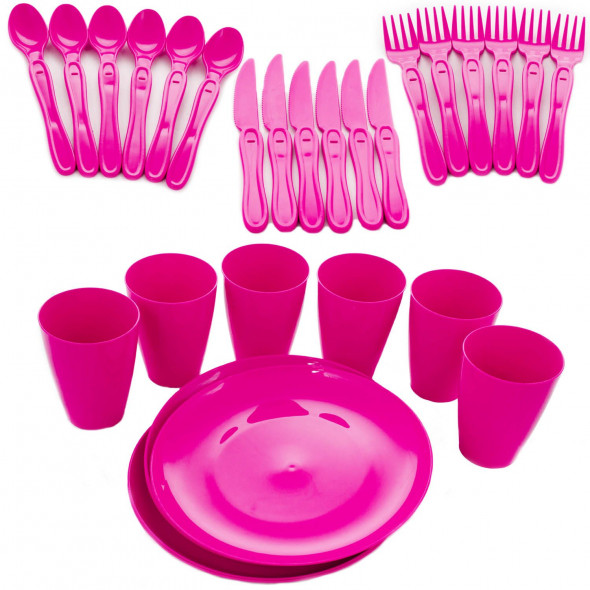 Zestaw piknikowy, zestaw turystyczny. Zestaw naczyń i sztućców piknikowych. Dla 6 osób.