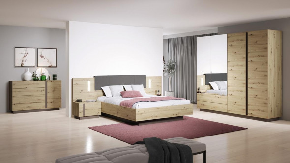 BETTSO ALTO - Łóżko 160x200 / Dąb artisan + grafit mat