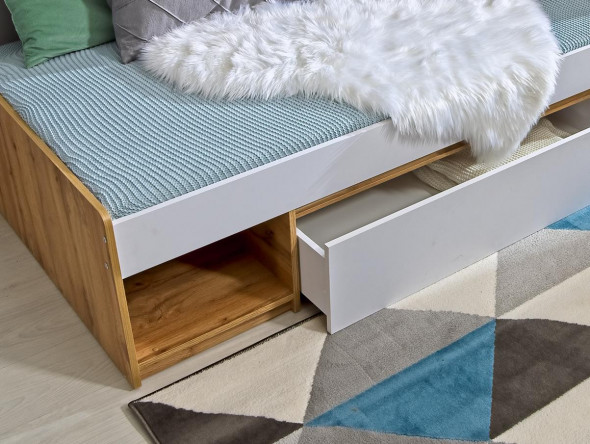 BETTSO ARCA Łóżko - Biel arktyczna / dąb wotan / AR9