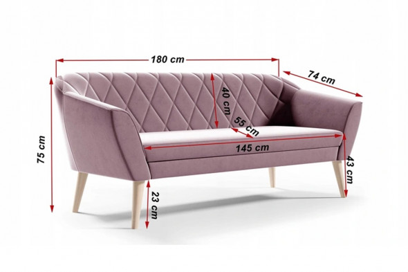 BETTSO Elegancka sofa tapicerowana VIVA 3 - szara / R91
