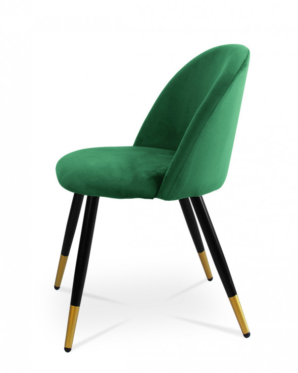 BETTSO Eleganckie krzesło tapicerowane SOLO - zieleń butelkowa / noga czarno-złota
