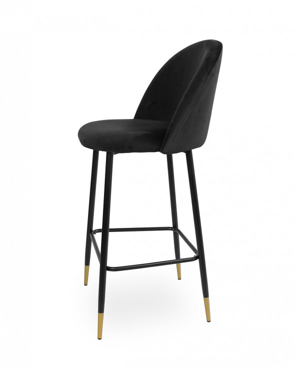 BETTSO Krzesło barowe hoker tapicerowany SOLO - czarny / noga czarno-złota